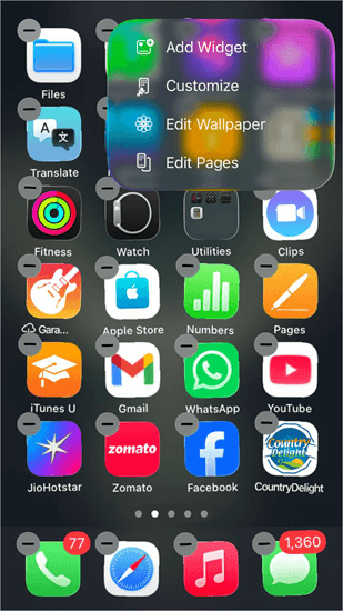 home screen edit wallpaper opt