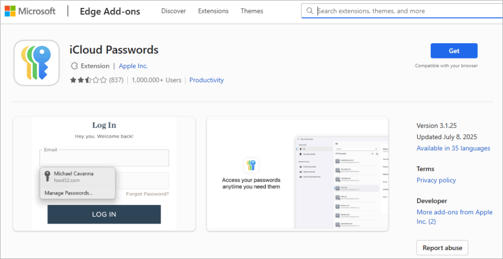 iClouds Passwords extension