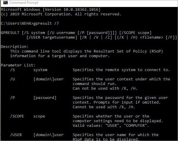 description and parameter list of the RSoP