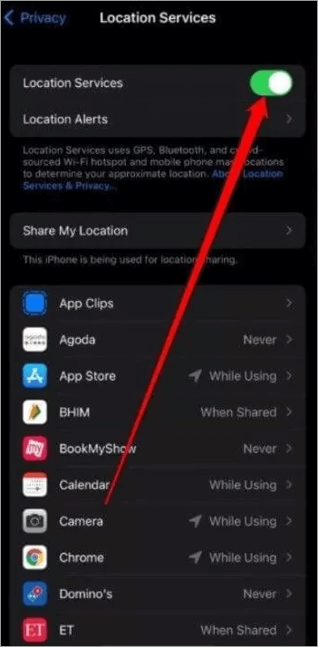 Turn on iOS location services