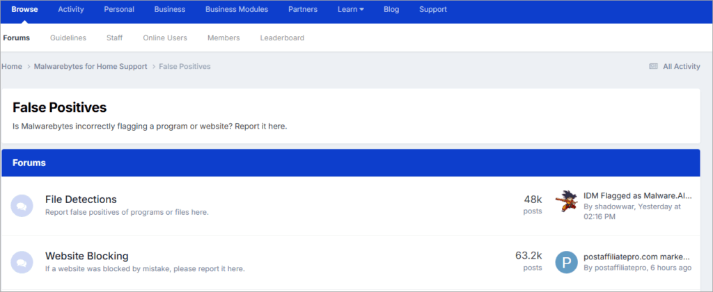 malwarebytes false positives submision forum