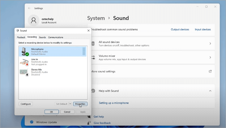 noise suppression in windows Properties