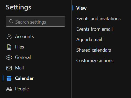 outlook settings