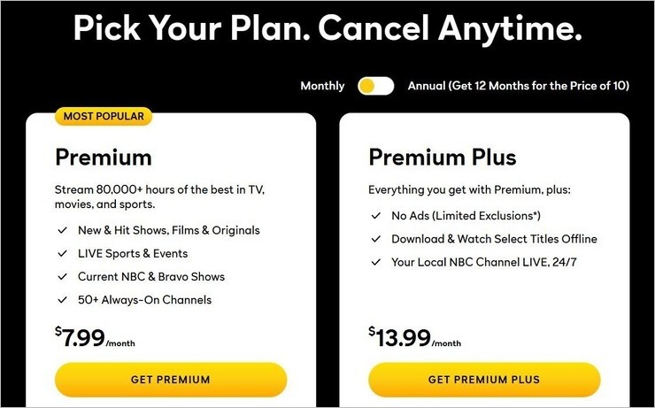 Peacock’s Subscription Plans