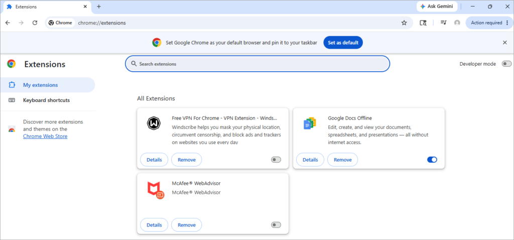 remove extensions