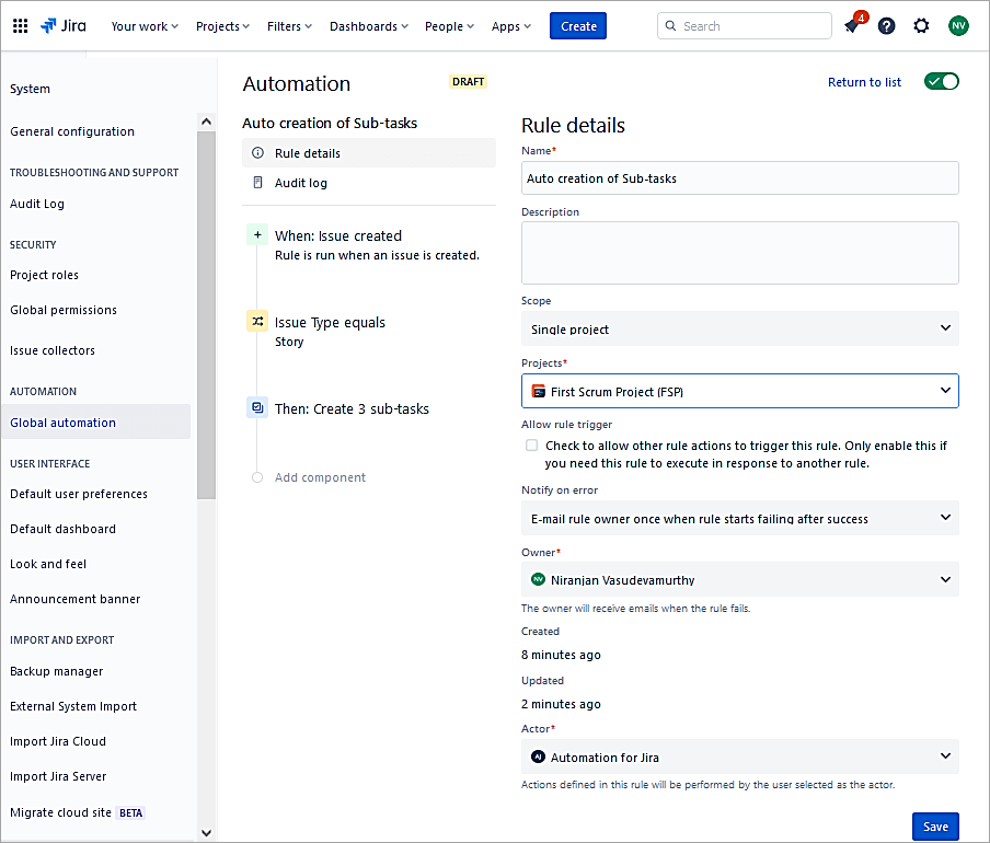 Select the scope to a single project