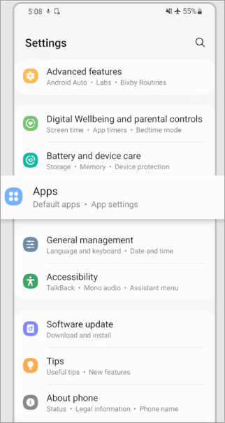 Android App settings