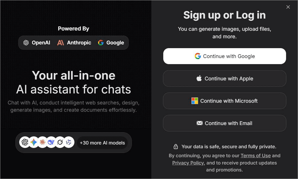 Chatbot App AI sign up