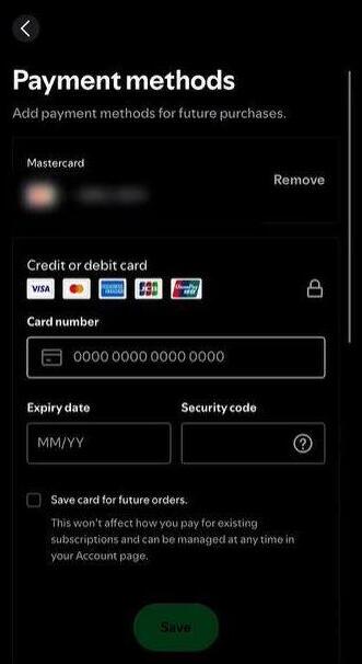 spotify payment method remove option