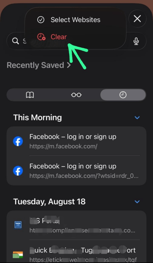 tap on the Clear option
