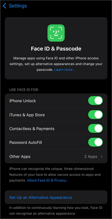 use Face ID for