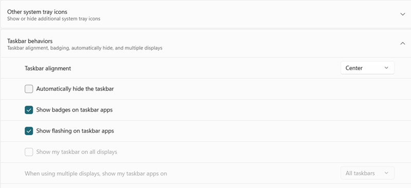 windows11 taskbar settings Taskbar Not Hiding