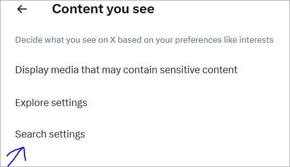 x web - Search settings