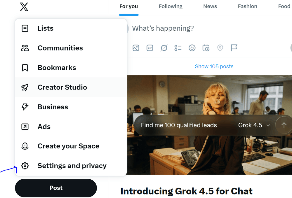 x web - Settings and privacy