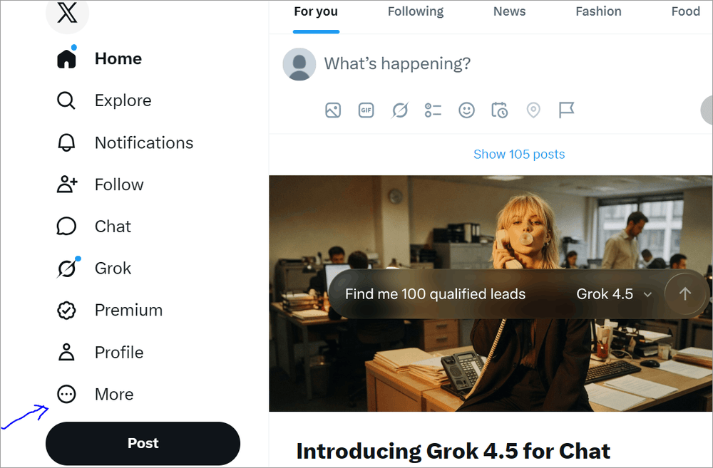 x web - click on more button